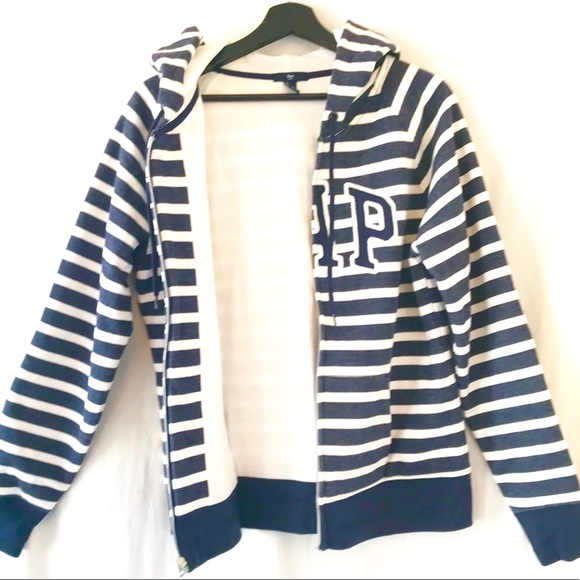 GAP NWOT Navy/White Striped Full Zip Sweatshirt - Picture 4 of 8